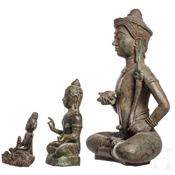 Three Cambodian bronze figures, 20th century