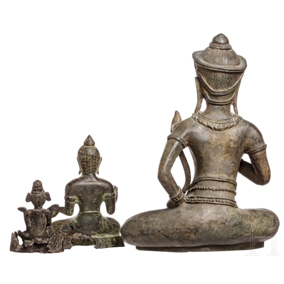 Three Cambodian bronze figures, 20th century