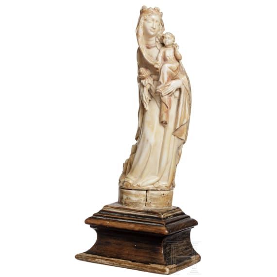 Probably French, a sculpture of a Madonna and Child in Gothic style, 19th century