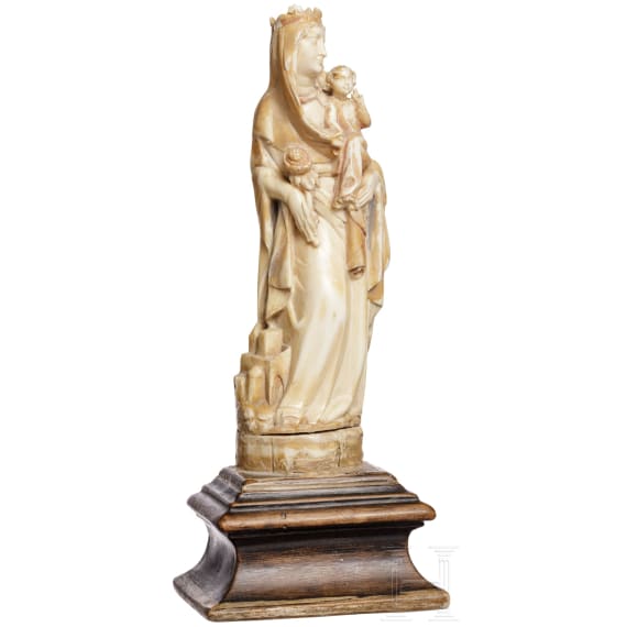Probably French, a sculpture of a Madonna and Child in Gothic style, 19th century