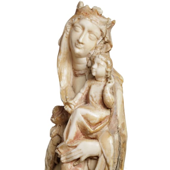 Probably French, a sculpture of a Madonna and Child in Gothic style, 19th century