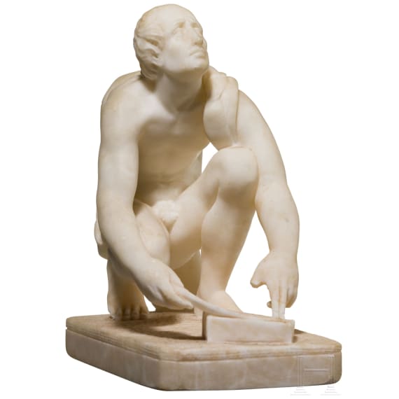 An Italian alabaster sculpture of "Arrotino" as a blade grinder, 19th century
