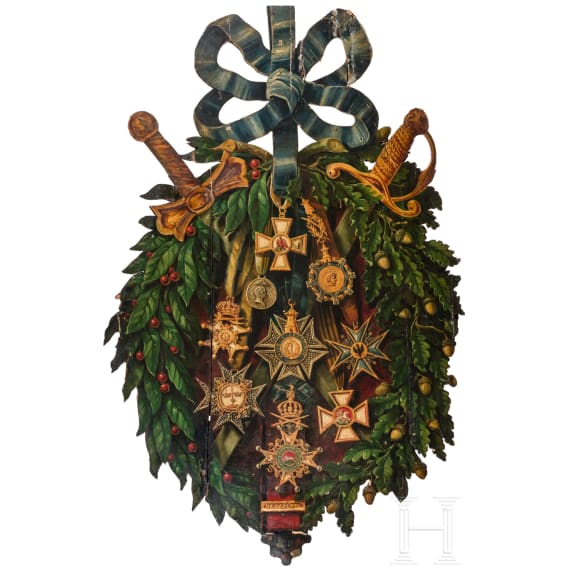 A pair of extremely decorative probably Italian wall panels with order paintings, 19th century