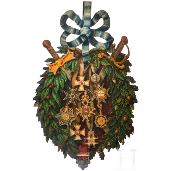 A pair of extremely decorative probably Italian wall panels with order paintings, 19th century