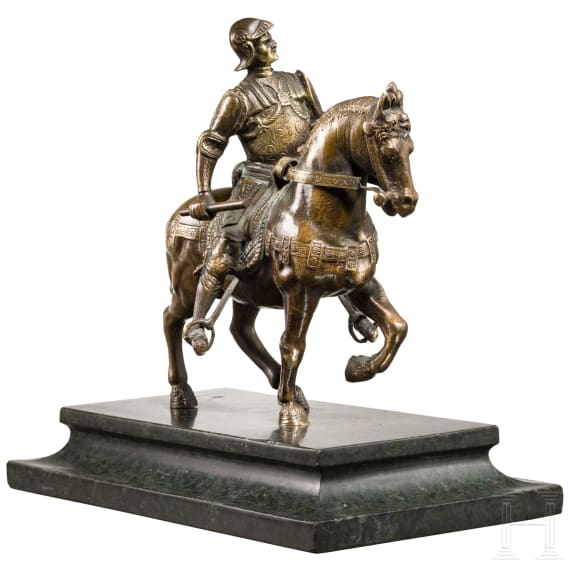 An equestrian sculpture, miniature of the famous statue of Colleoni in Venice