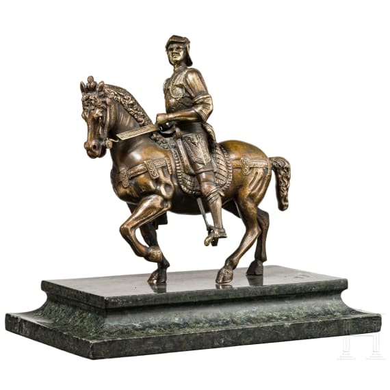 An equestrian sculpture, miniature of the famous statue of Colleoni in Venice