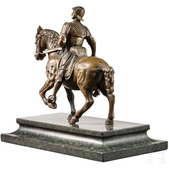 An equestrian sculpture, miniature of the famous statue of Colleoni in Venice