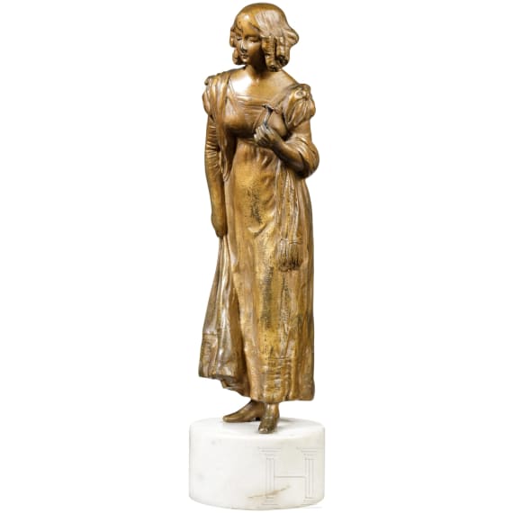 Young lady with flower, bronze, circa 1900