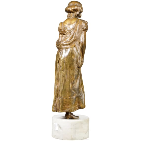Young lady with flower, bronze, circa 1900