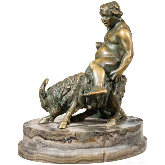 Bacchus auf Ziegenbock, Bronze auf Marmorsockel, um 1900