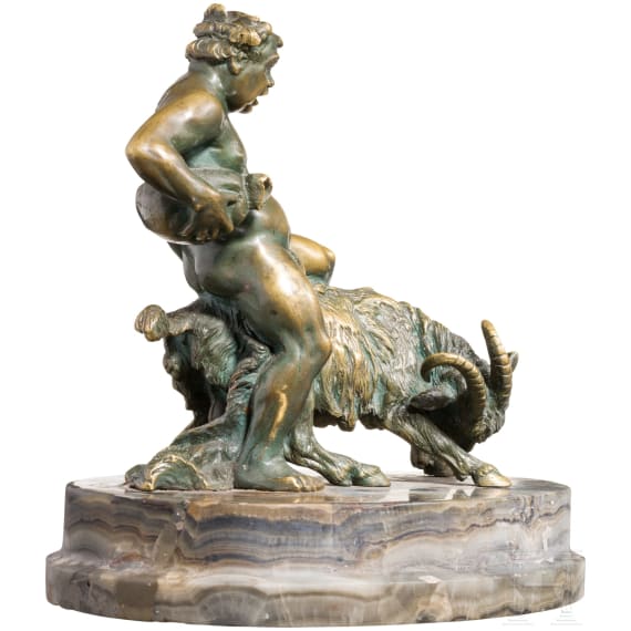 Bacchus auf Ziegenbock, Bronze auf Marmorsockel, um 1900