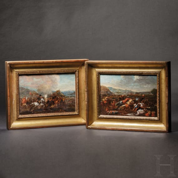 Two oil paintings of a cavalry skirmish, 18th century