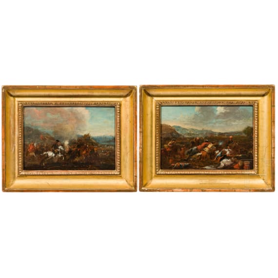 Two oil paintings of a cavalry skirmish, 18th century