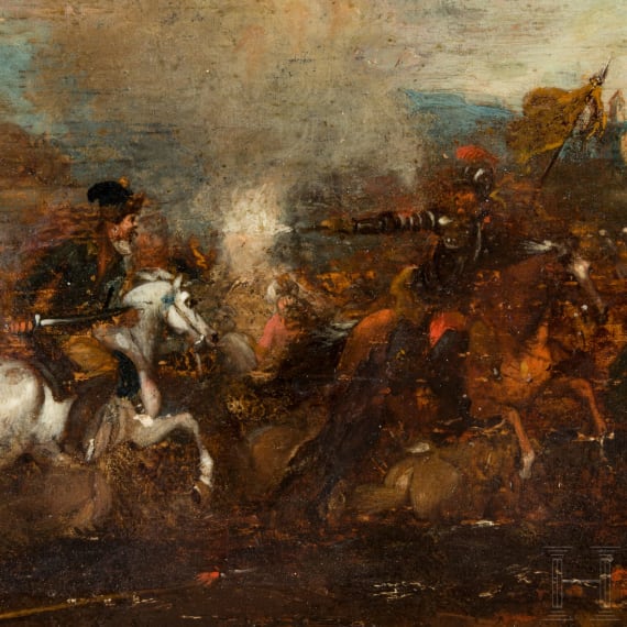 Two oil paintings of a cavalry skirmish, 18th century