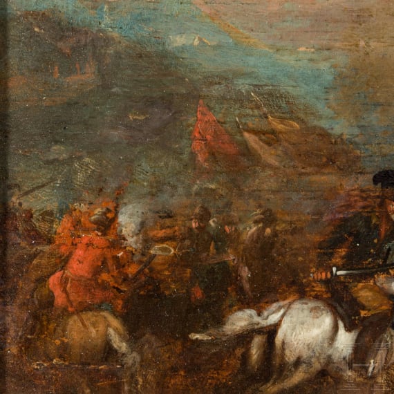 Two oil paintings of a cavalry skirmish, 18th century