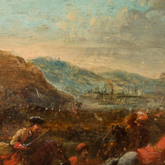 Two oil paintings of a cavalry skirmish, 18th century