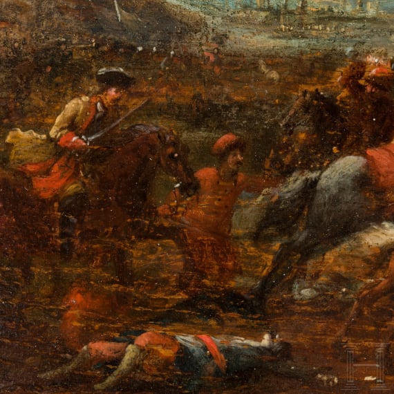 Two oil paintings of a cavalry skirmish, 18th century