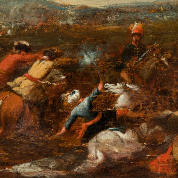 Two oil paintings of a cavalry skirmish, 18th century
