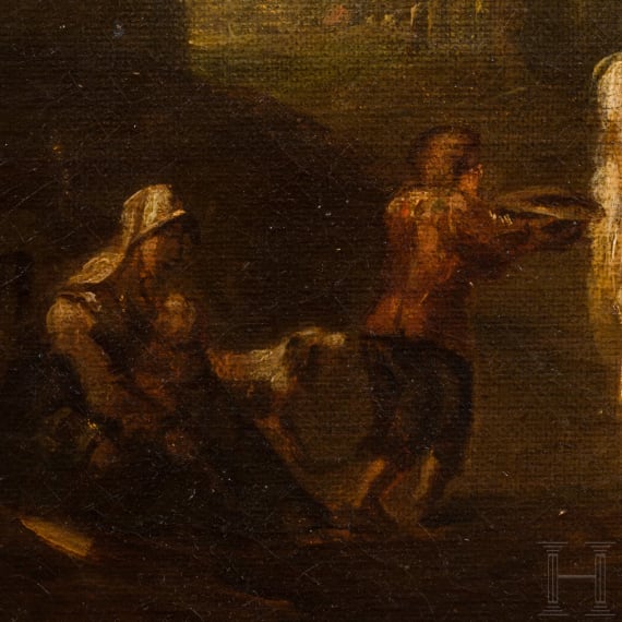 A French painting with a beggar scene, 18th century