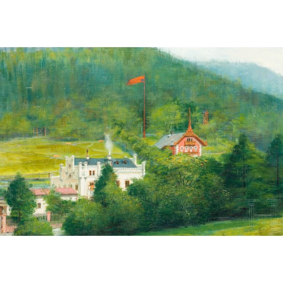 An oil painting, "Swiss Mountain Landscape", dated 1895