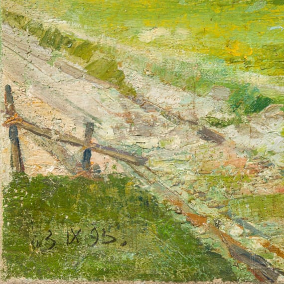 An oil painting, "Swiss Mountain Landscape", dated 1895