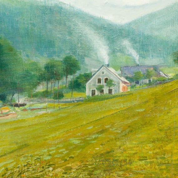 An oil painting, "Swiss Mountain Landscape", dated 1895