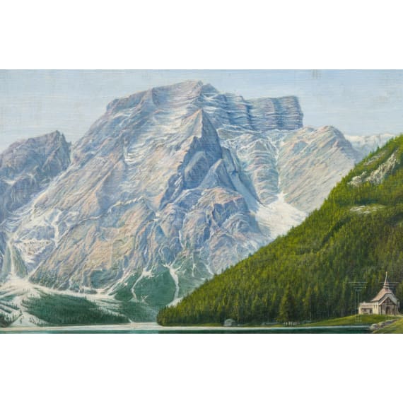 Oil on canvas, "Swiss Mountain Lake"