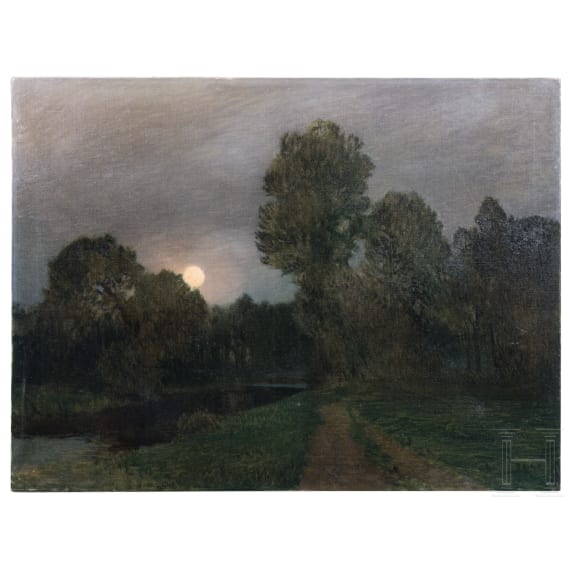 A park landscape in moonlight, Ch. Leitner, dated 1914
