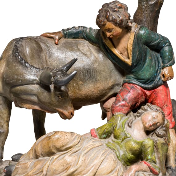 Two Tyrolean carvings with genre scenes as counterparts, circa 1800