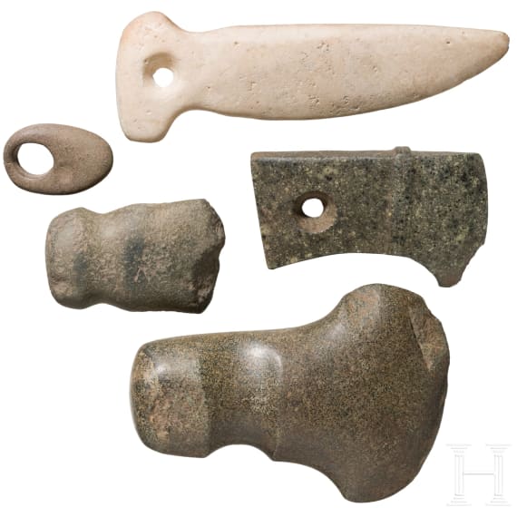 Five Central and South American stone tools, circa 3000 B.C. &ndash; 1000 A.D.