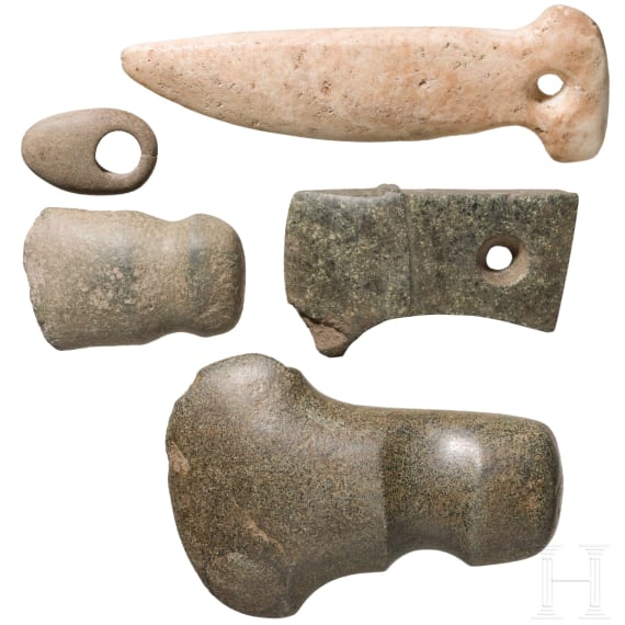 Five Central and South American stone tools, circa 3000 B.C. &ndash; 1000 A.D.
