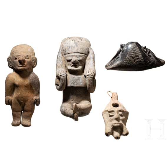 Two Central and South American pipes and two pipe figures, circa 1000 &ndash; 1500