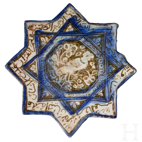 Sternfliese mit L&uuml;sterdekor und blauer Inglasurmalerei, Kashan, Iran, 12. - 13. Jhdt