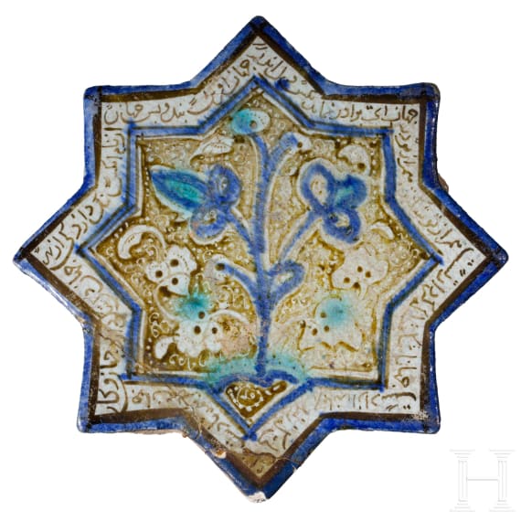Sternfliese mit L&uuml;sterdekor und blauer Inglasurmalerei, Kashan, Iran, 12. - 13. Jhdt