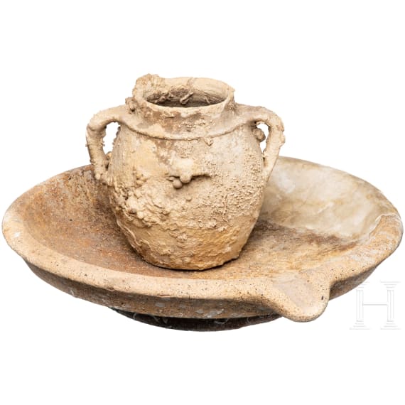 Roman grater bowl, 1st - 3rd century, and early modern era storage vessel