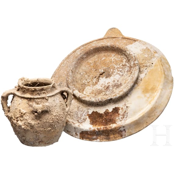 Roman grater bowl, 1st - 3rd century, and early modern era storage vessel