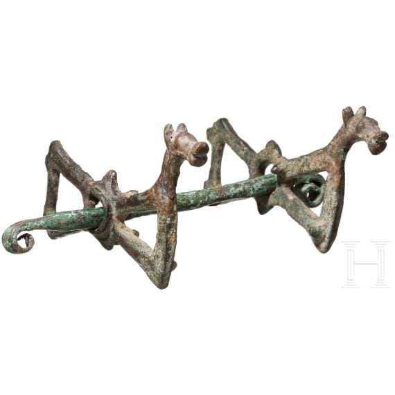 A Luristan bronze snaffle bit, 10th century B.C.
