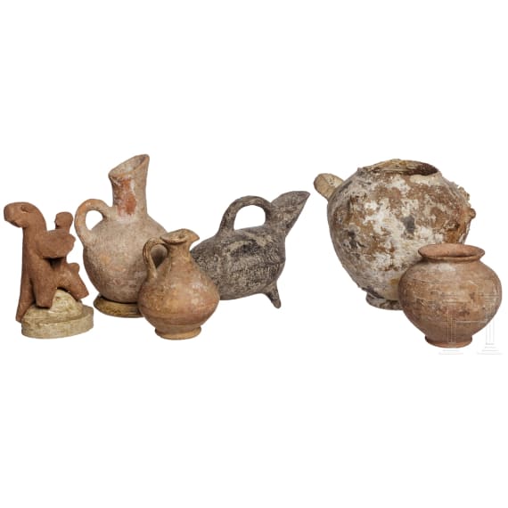 A group of Hittite ceramic vessels and a terracotta, Anatolia, 2nd millenium BC