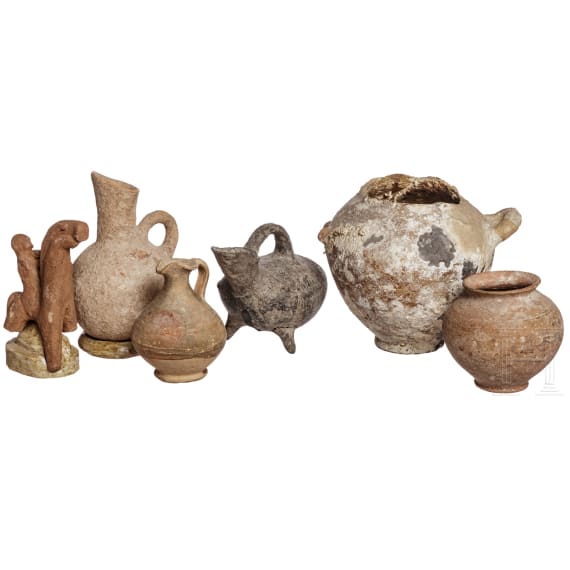 A group of Hittite ceramic vessels and a terracotta, Anatolia, 2nd millenium BC