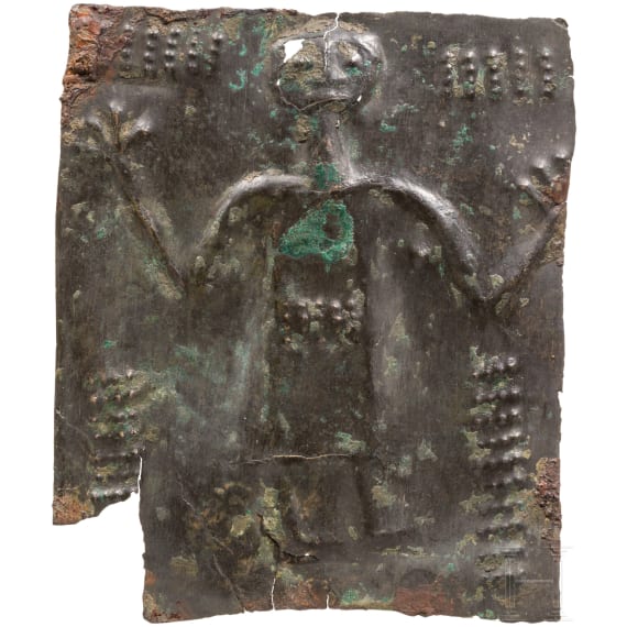 An Urartarian votive sheet with adorant, 8th century B.C.