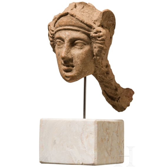 An old Italian terracotta head of Minerva, 4th century B.C.