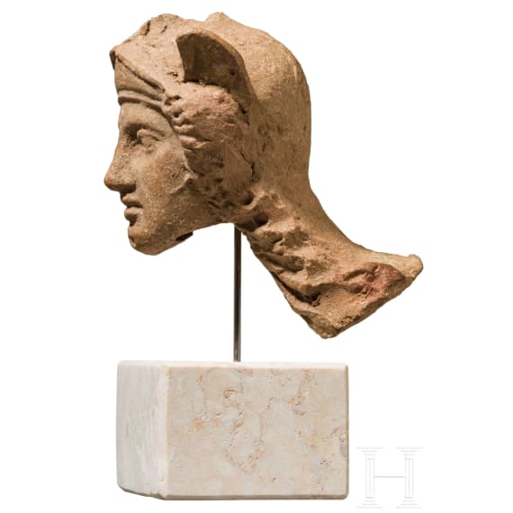 An old Italian terracotta head of Minerva, 4th century B.C.