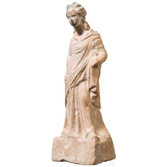 A Greek female terracotta statuette, Magna Graecia, 4th century B.C.