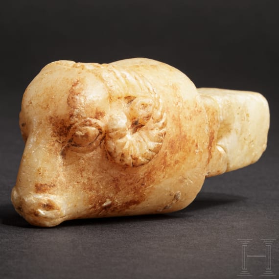 A Greek ram's head in marble, 5th century B.C.