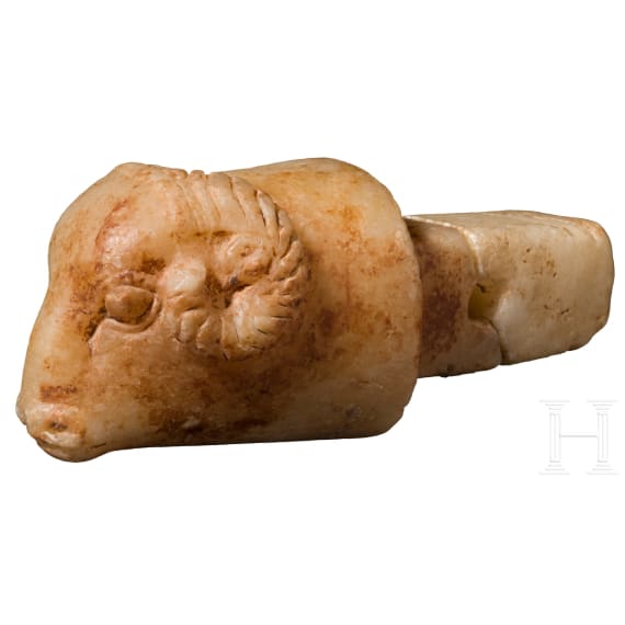 A Greek ram's head in marble, 5th century B.C.