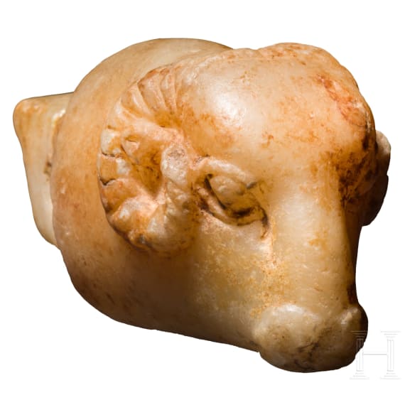 A Greek ram's head in marble, 5th century B.C.