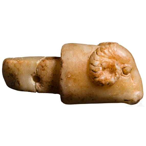 A Greek ram's head in marble, 5th century B.C.