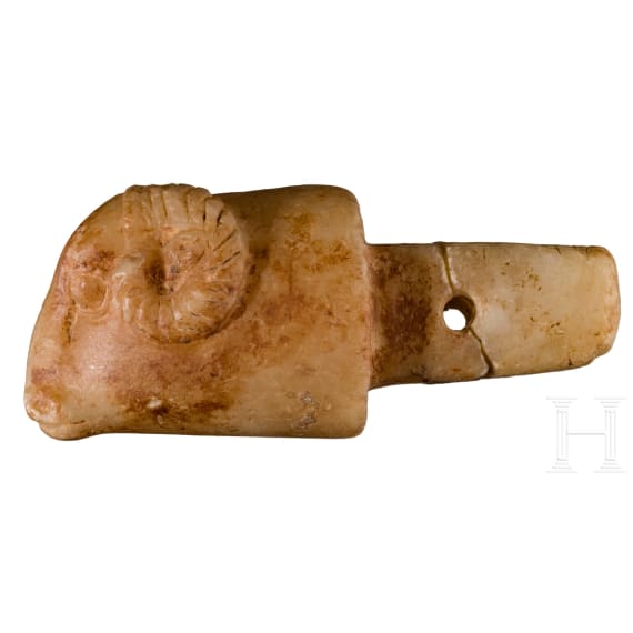 A Greek ram's head in marble, 5th century B.C.