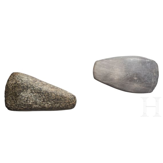 Two Western European Neolithic axeheads, circa 5000 B.C.