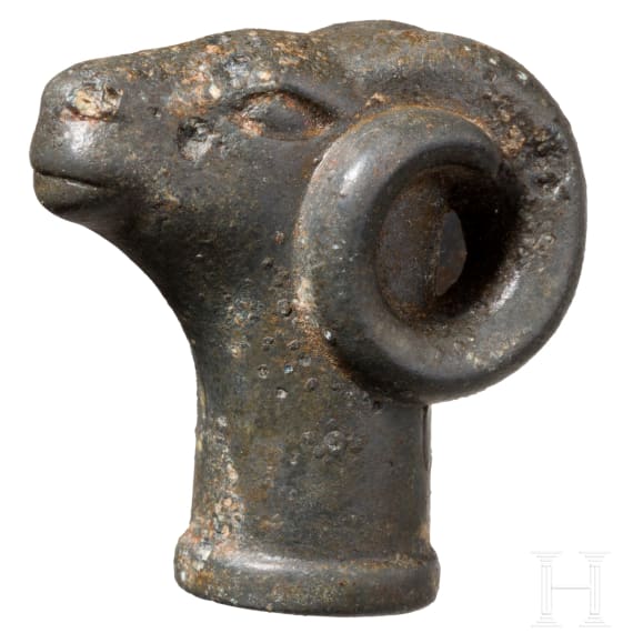 A Celtic ram's head finial, circa 4th century B.C.